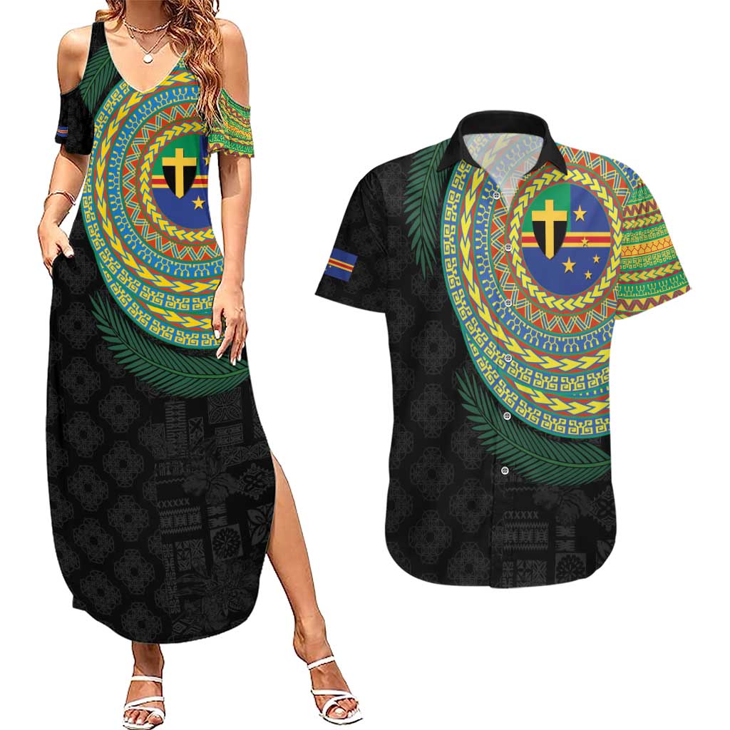 Tafea Tribal Tattoo with Namele Leaves Couples Matching Summer Maxi Dress and Hawaiian Shirt