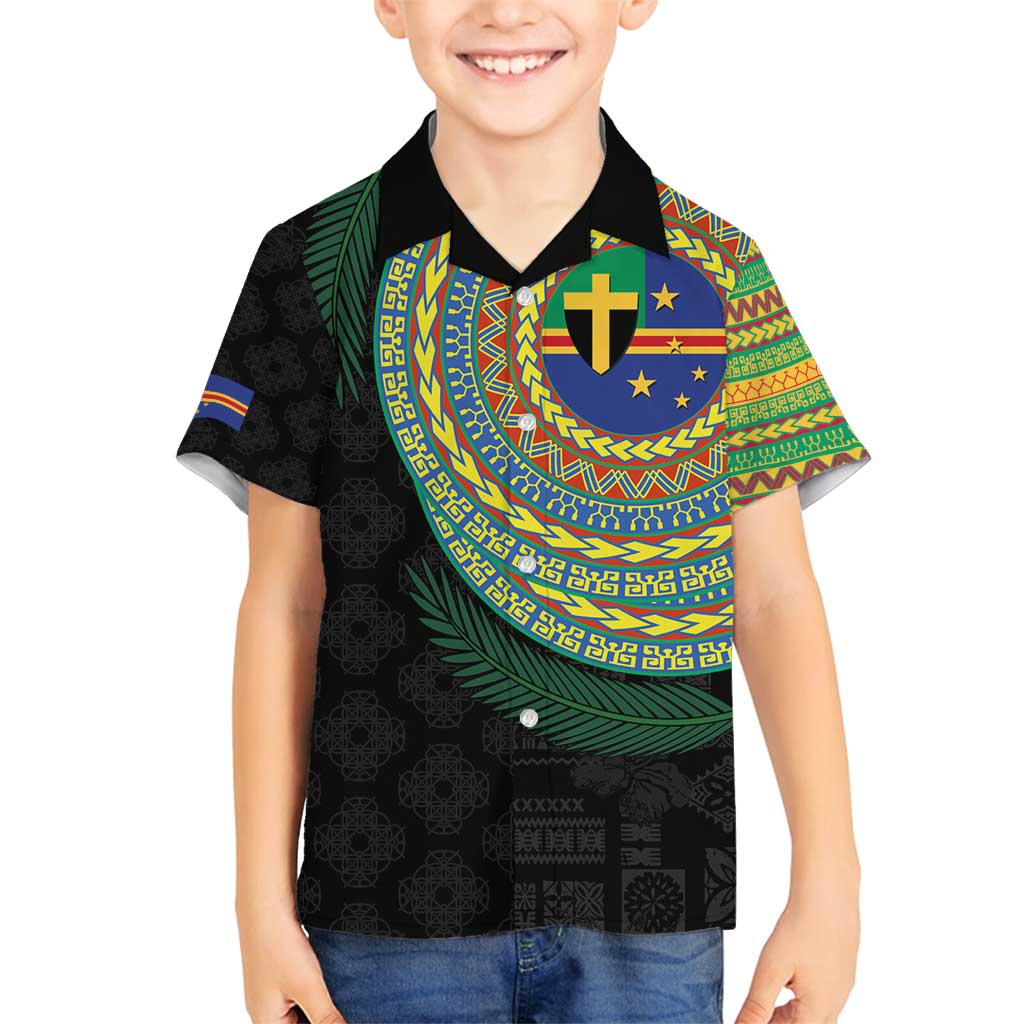 Tafea Tribal Tattoo with Namele Leaves Family Matching Long Sleeve Bodycon Dress and Hawaiian Shirt