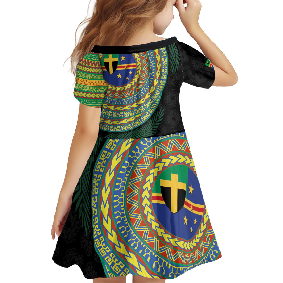 Tafea Tribal Tattoo with Namele Leaves Family Matching Off The Shoulder Long Sleeve Dress and Hawaiian Shirt