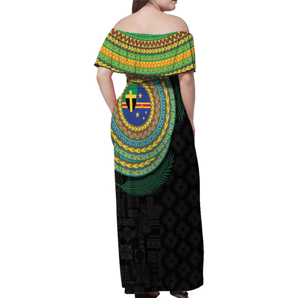 Tafea Tribal Tattoo with Namele Leaves Family Matching Off Shoulder Maxi Dress and Hawaiian Shirt