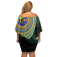 Tafea Tribal Tattoo with Namele Leaves Family Matching Off Shoulder Short Dress and Hawaiian Shirt