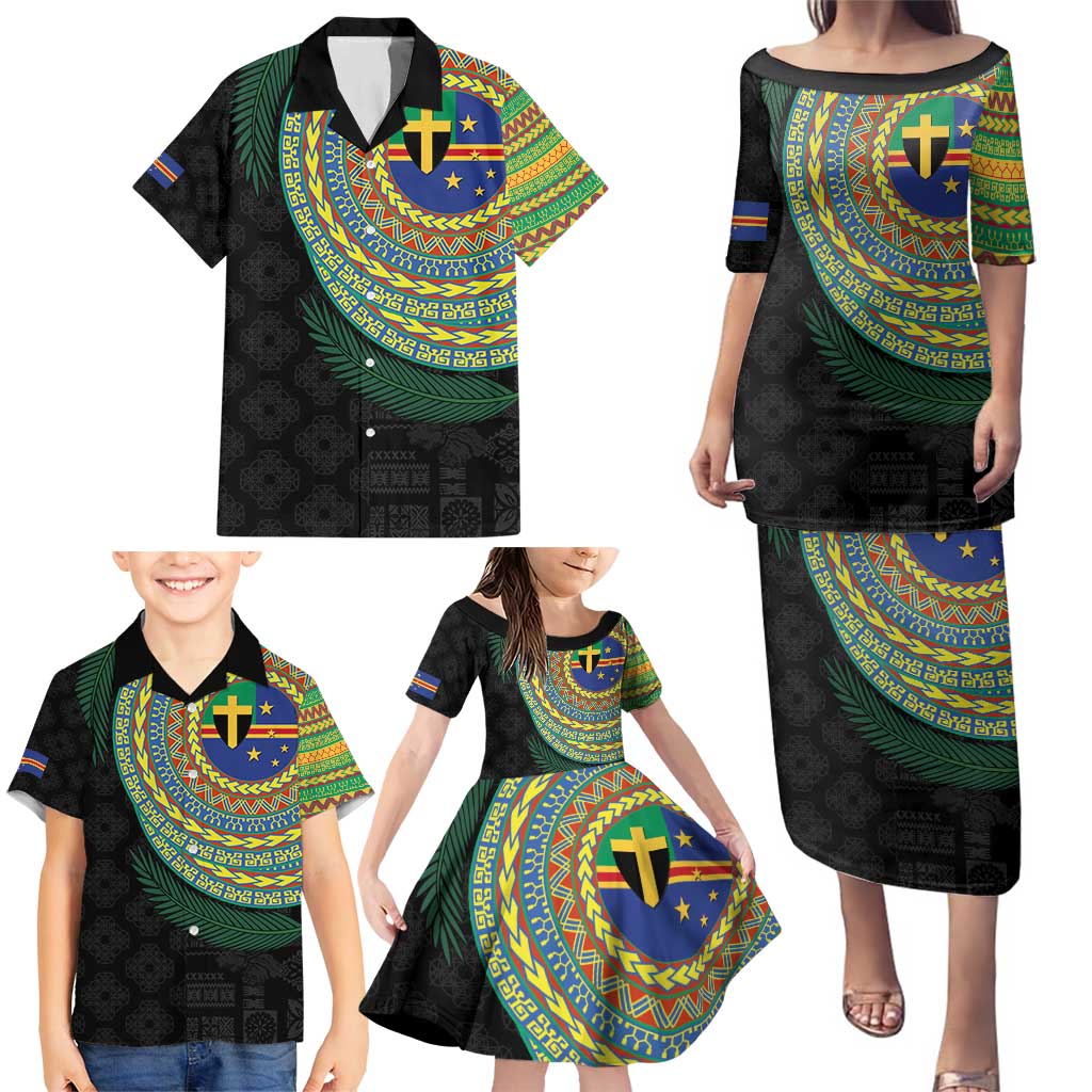 Tafea Tribal Tattoo with Namele Leaves Family Matching Puletasi and Hawaiian Shirt