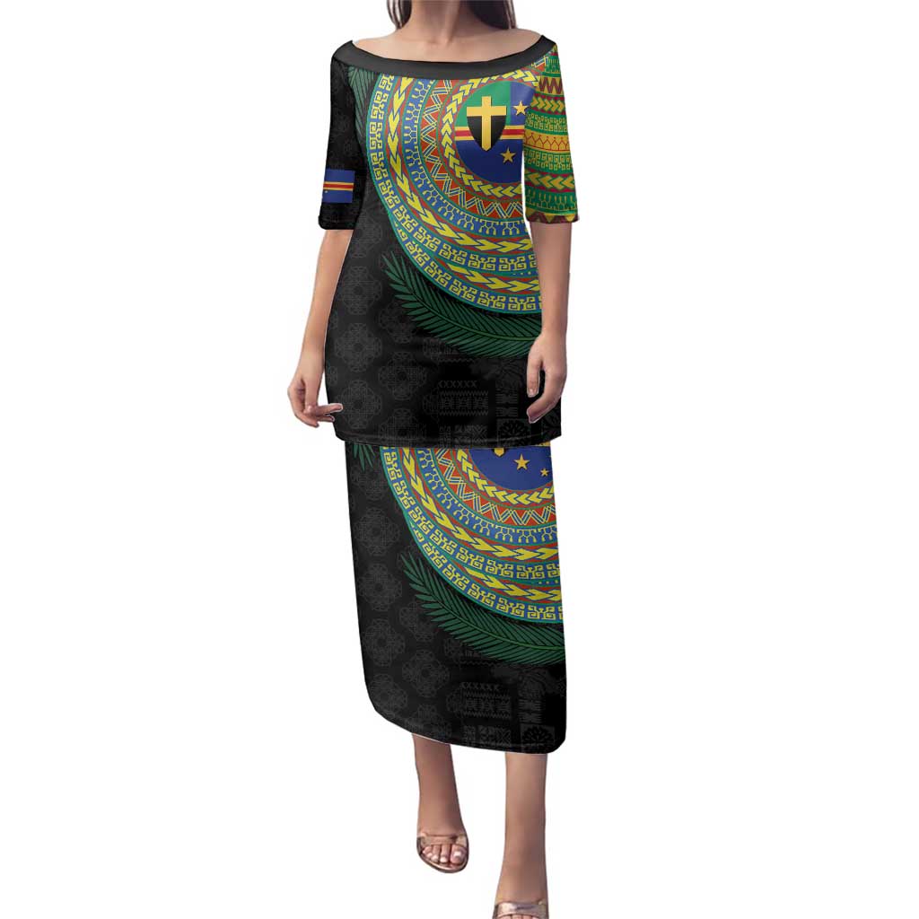 Tafea Tribal Tattoo with Namele Leaves Family Matching Puletasi and Hawaiian Shirt