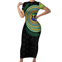 Tafea Tribal Tattoo with Namele Leaves Family Matching Short Sleeve Bodycon Dress and Hawaiian Shirt