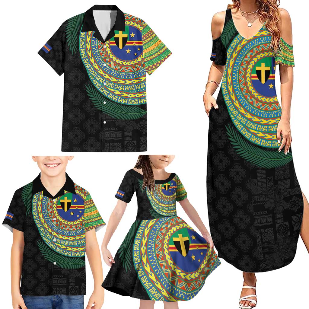 Tafea Tribal Tattoo with Namele Leaves Family Matching Summer Maxi Dress and Hawaiian Shirt