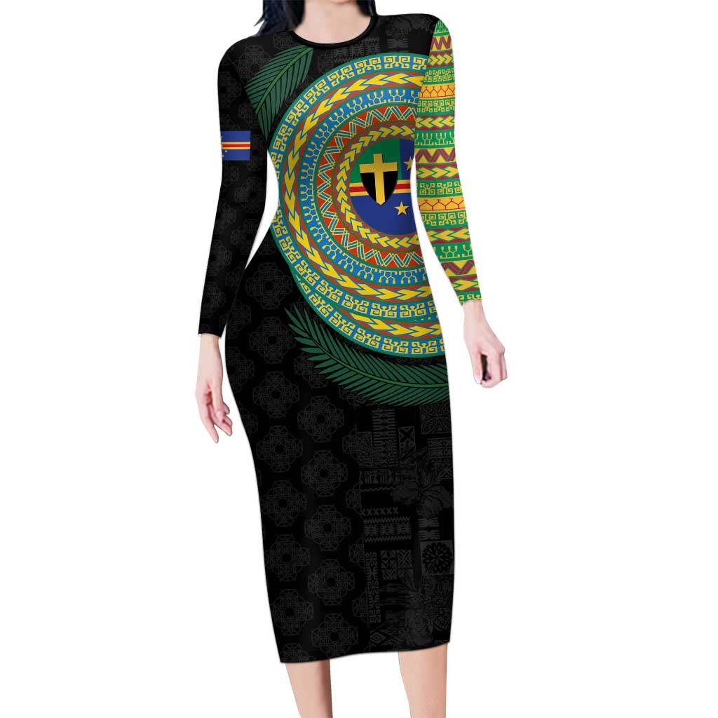 Tafea Tribal Tattoo with Namele Leaves Long Sleeve Bodycon Dress