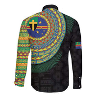 Tafea Tribal Tattoo with Namele Leaves Long Sleeve Button Shirt