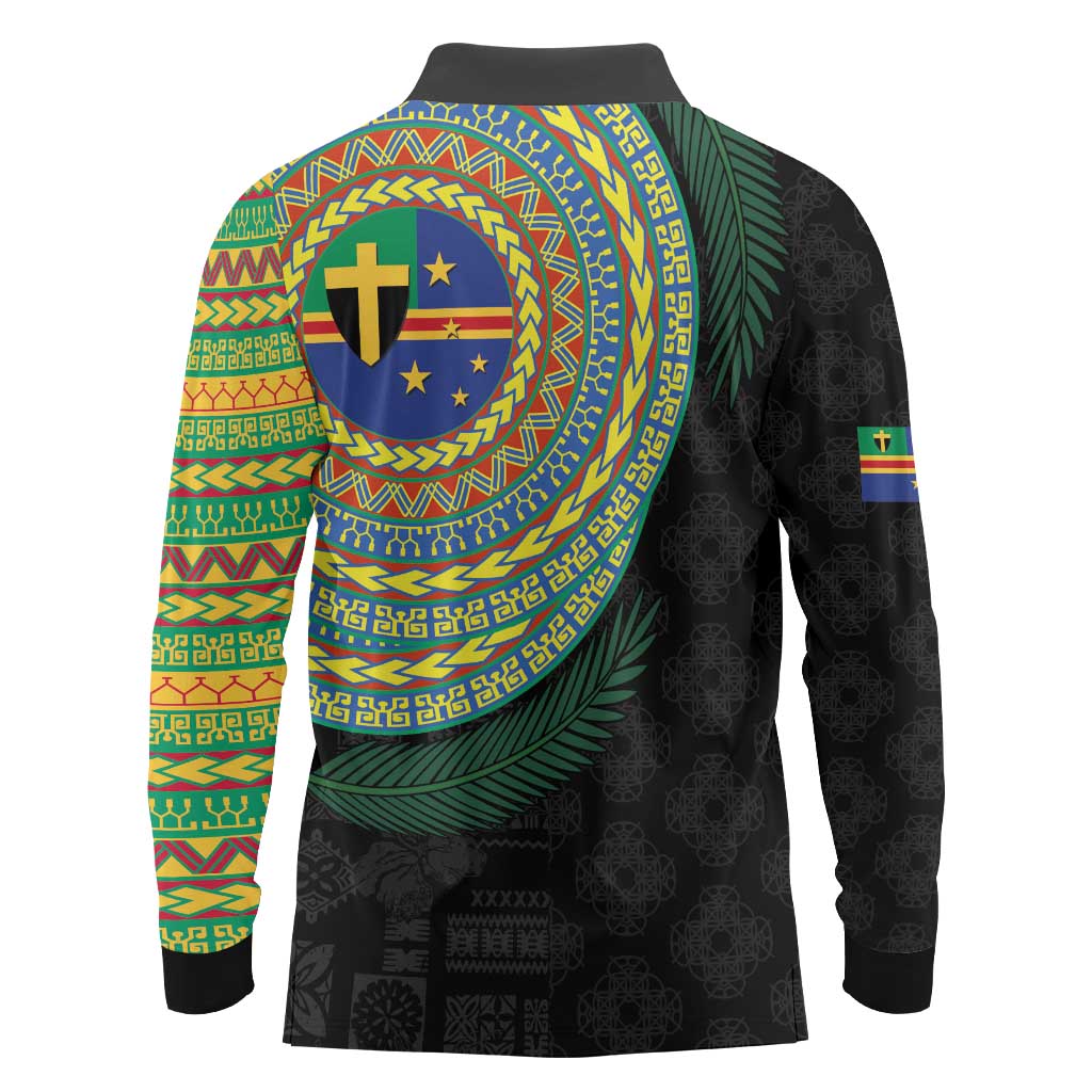 Tafea Tribal Tattoo with Namele Leaves Long Sleeve Polo Shirt