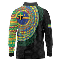 Tafea Tribal Tattoo with Namele Leaves Long Sleeve Polo Shirt