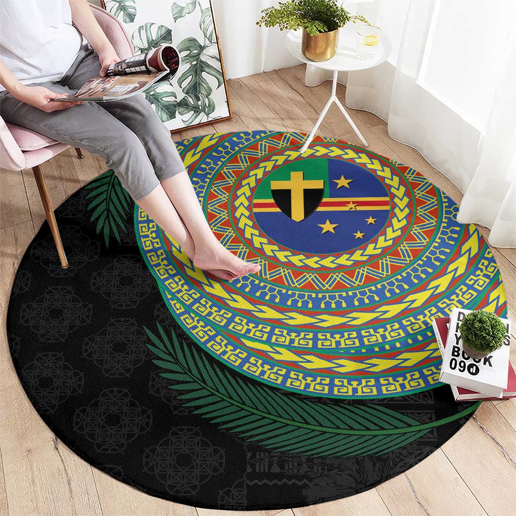 Tafea Tribal Tattoo with Namele Leaves Round Carpet