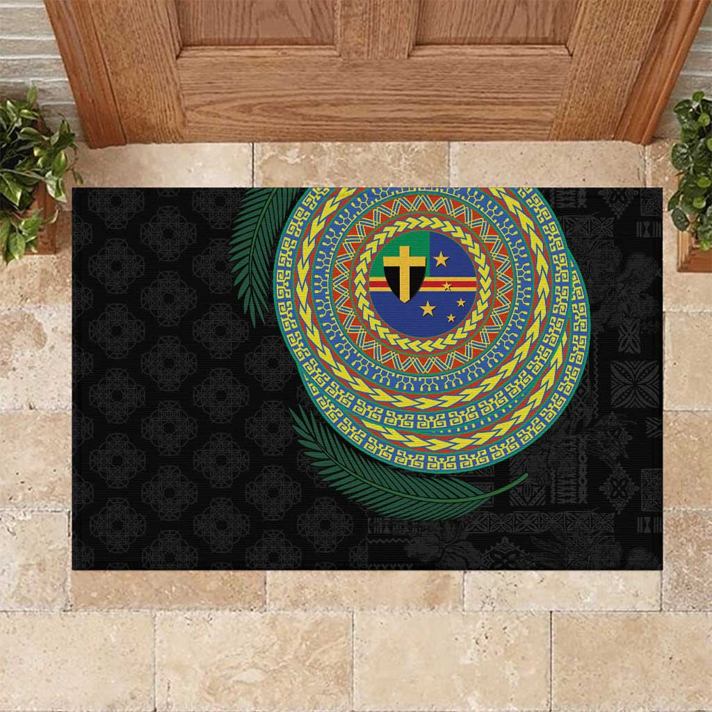 Tafea Tribal Tattoo with Namele Leaves Rubber Doormat