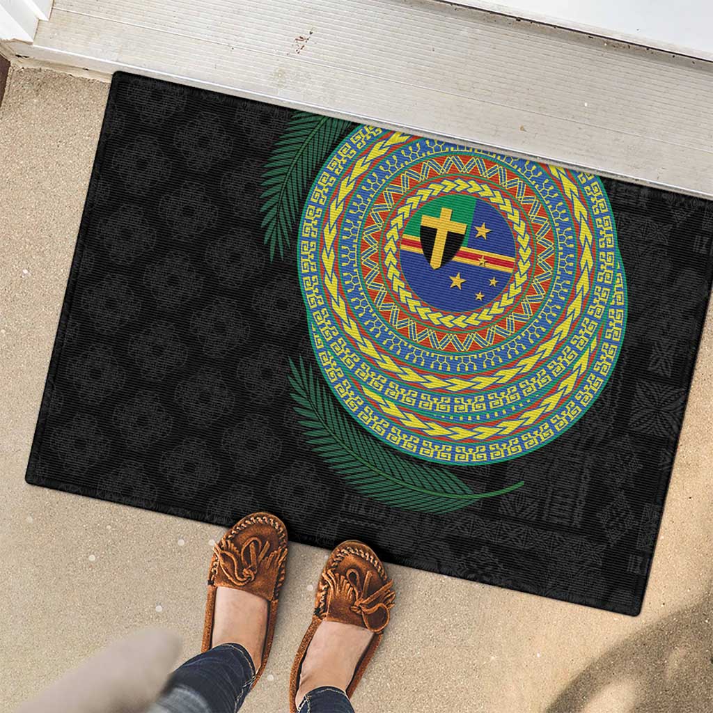 Tafea Tribal Tattoo with Namele Leaves Rubber Doormat