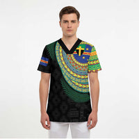 Tafea Tribal Tattoo with Namele Leaves Scrub Top - Polynesian Pride