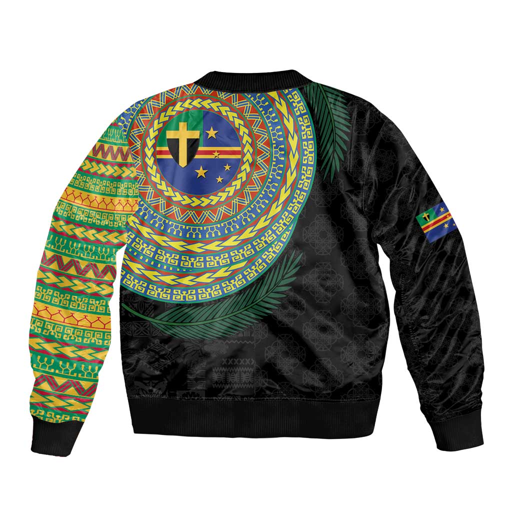 Tafea Tribal Tattoo with Namele Leaves Sleeve Zip Bomber Jacket LT03 - Polynesian Pride