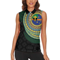 Tafea Tribal Tattoo with Namele Leaves Women Sleeveless Polo Shirt