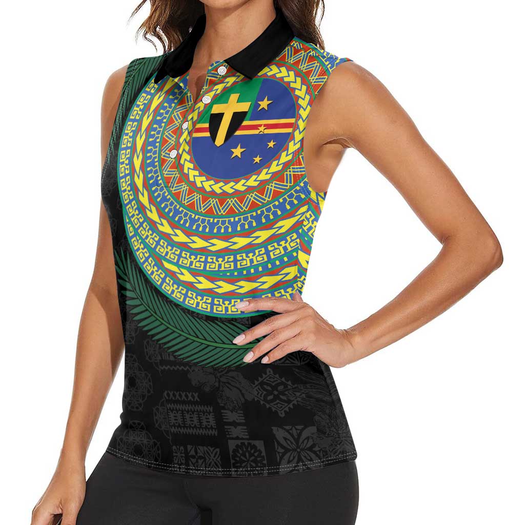Tafea Tribal Tattoo with Namele Leaves Women Sleeveless Polo Shirt