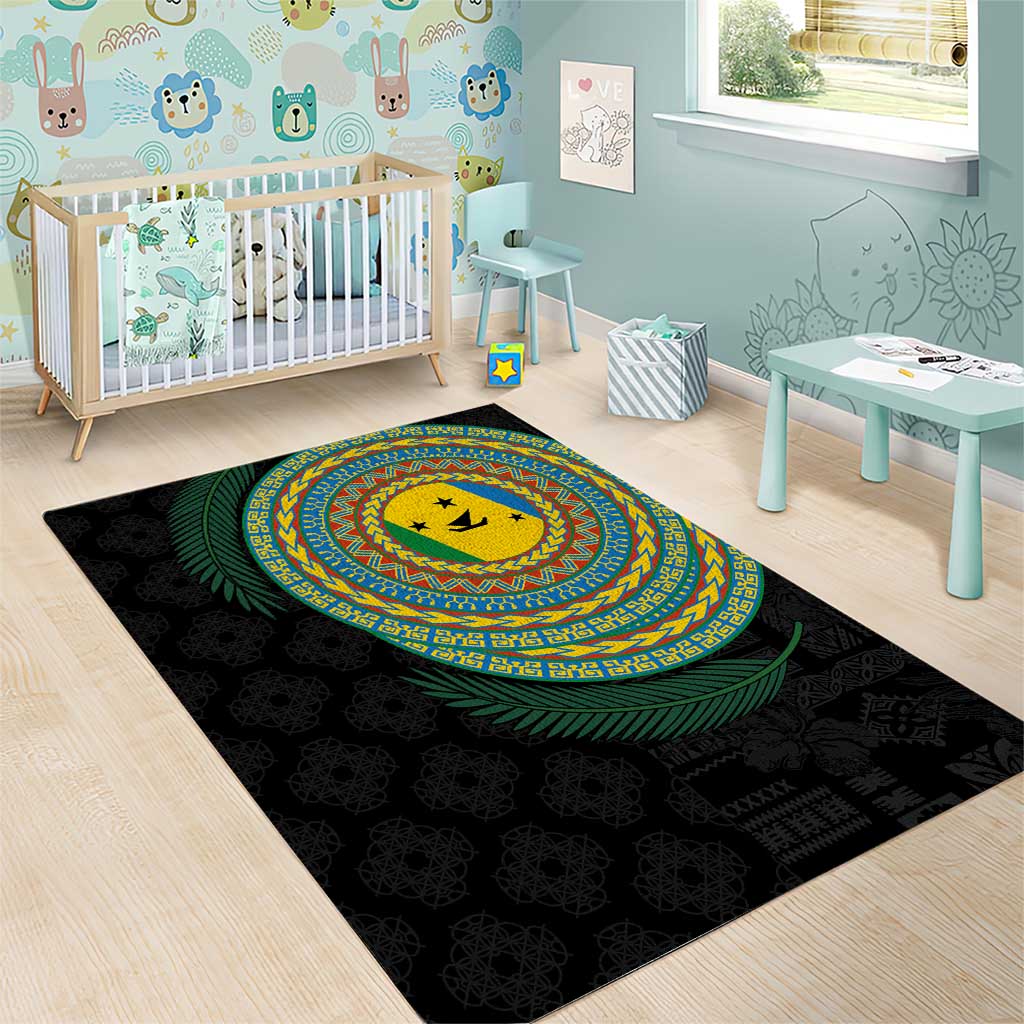 Malampa Tribal Tattoo with Namele Leaves Area Rug