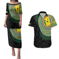 Malampa Tribal Tattoo with Namele Leaves Couples Matching Puletasi and Hawaiian Shirt