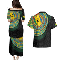 Malampa Tribal Tattoo with Namele Leaves Couples Matching Puletasi and Hawaiian Shirt