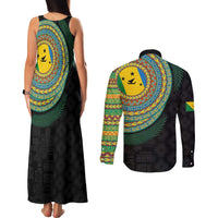 Malampa Tribal Tattoo with Namele Leaves Couples Matching Tank Maxi Dress and Long Sleeve Button Shirt
