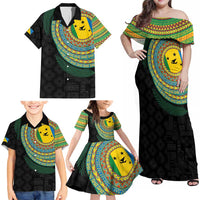 Malampa Tribal Tattoo with Namele Leaves Family Matching Off Shoulder Maxi Dress and Hawaiian Shirt