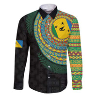 Malampa Tribal Tattoo with Namele Leaves Family Matching Off Shoulder Maxi Dress and Hawaiian Shirt