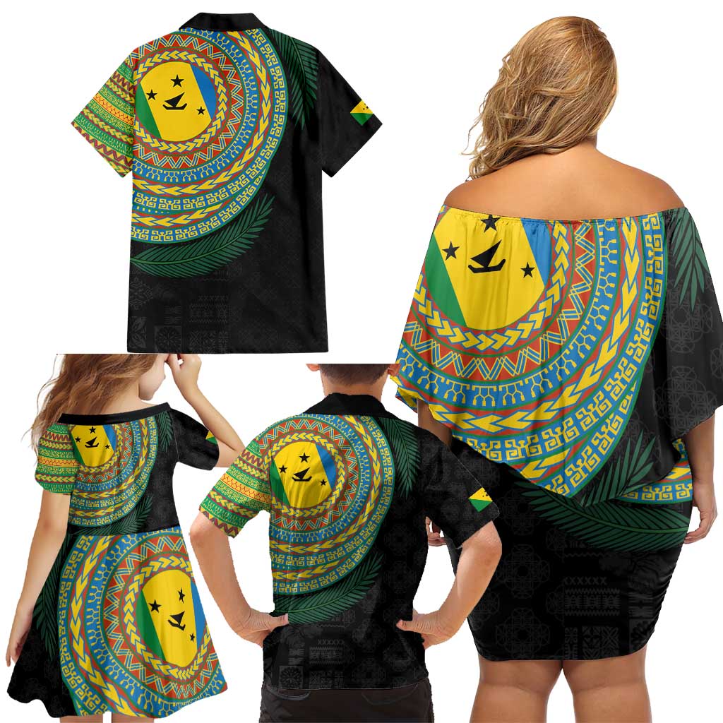 Malampa Tribal Tattoo with Namele Leaves Family Matching Off Shoulder Short Dress and Hawaiian Shirt