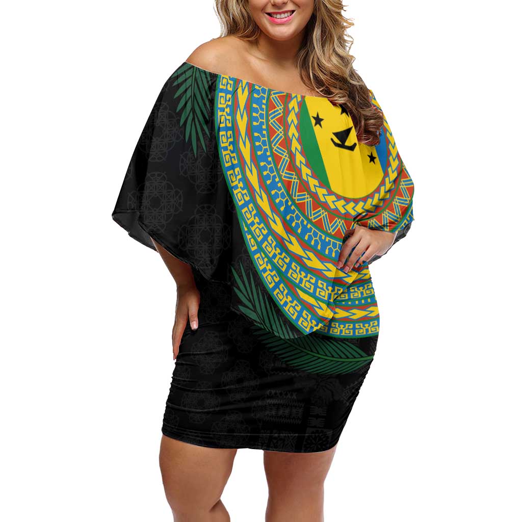 Malampa Tribal Tattoo with Namele Leaves Family Matching Off Shoulder Short Dress and Hawaiian Shirt
