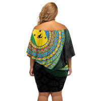 Malampa Tribal Tattoo with Namele Leaves Family Matching Off Shoulder Short Dress and Hawaiian Shirt