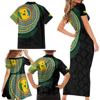 Malampa Tribal Tattoo with Namele Leaves Family Matching Short Sleeve Bodycon Dress and Hawaiian Shirt