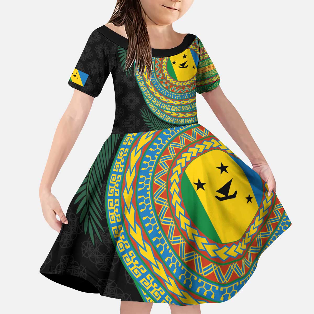 Malampa Tribal Tattoo with Namele Leaves Kid Short Sleeve Dress