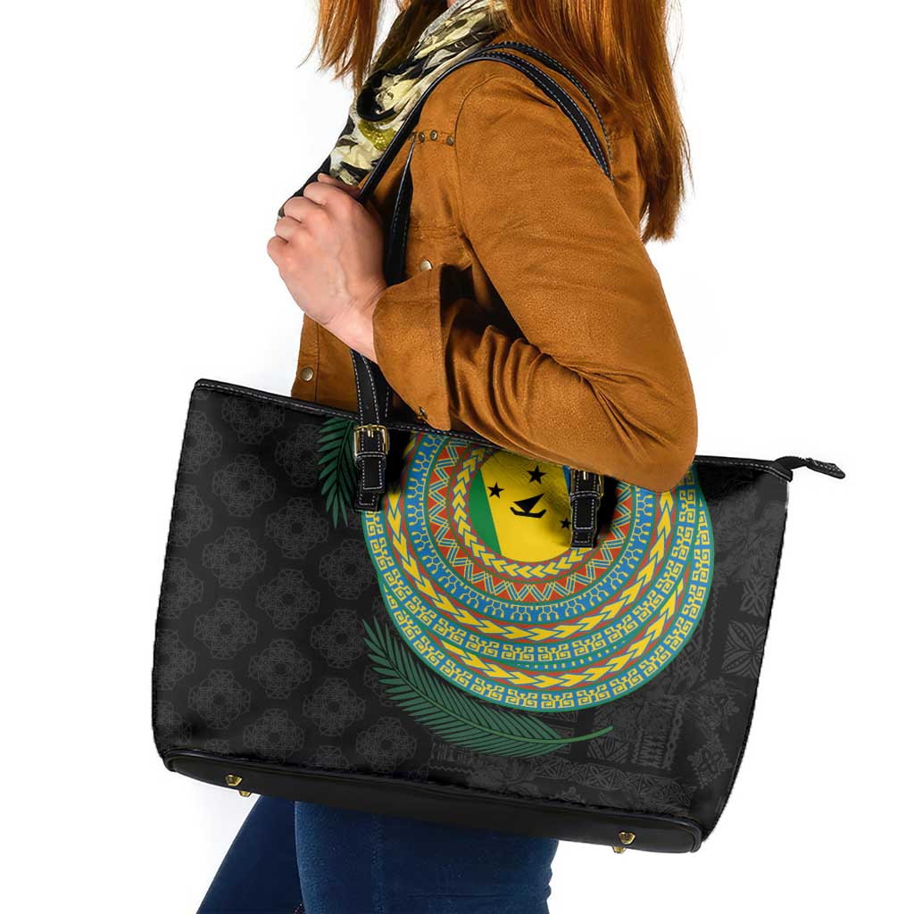 Malampa Tribal Tattoo with Namele Leaves Leather Tote Bag