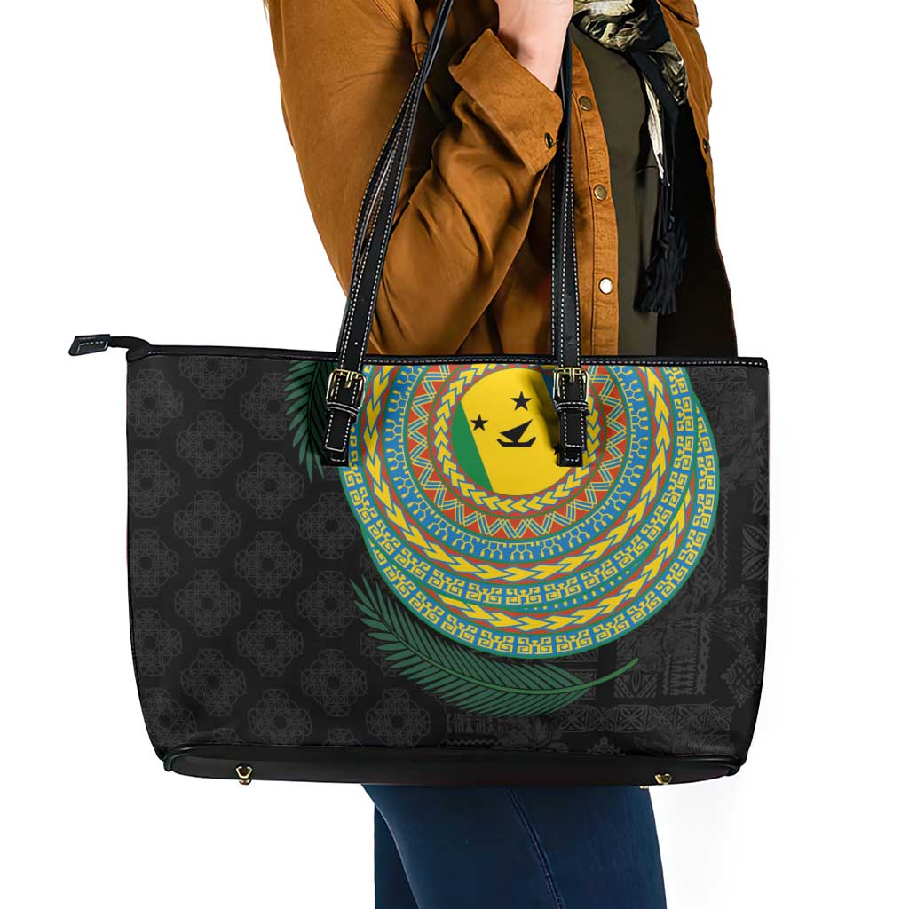 Malampa Tribal Tattoo with Namele Leaves Leather Tote Bag