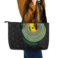 Malampa Tribal Tattoo with Namele Leaves Leather Tote Bag