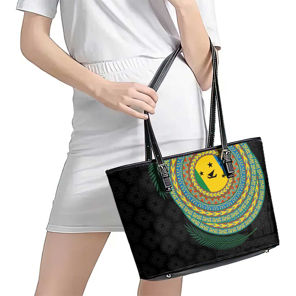 Malampa Tribal Tattoo with Namele Leaves Leather Tote Bag