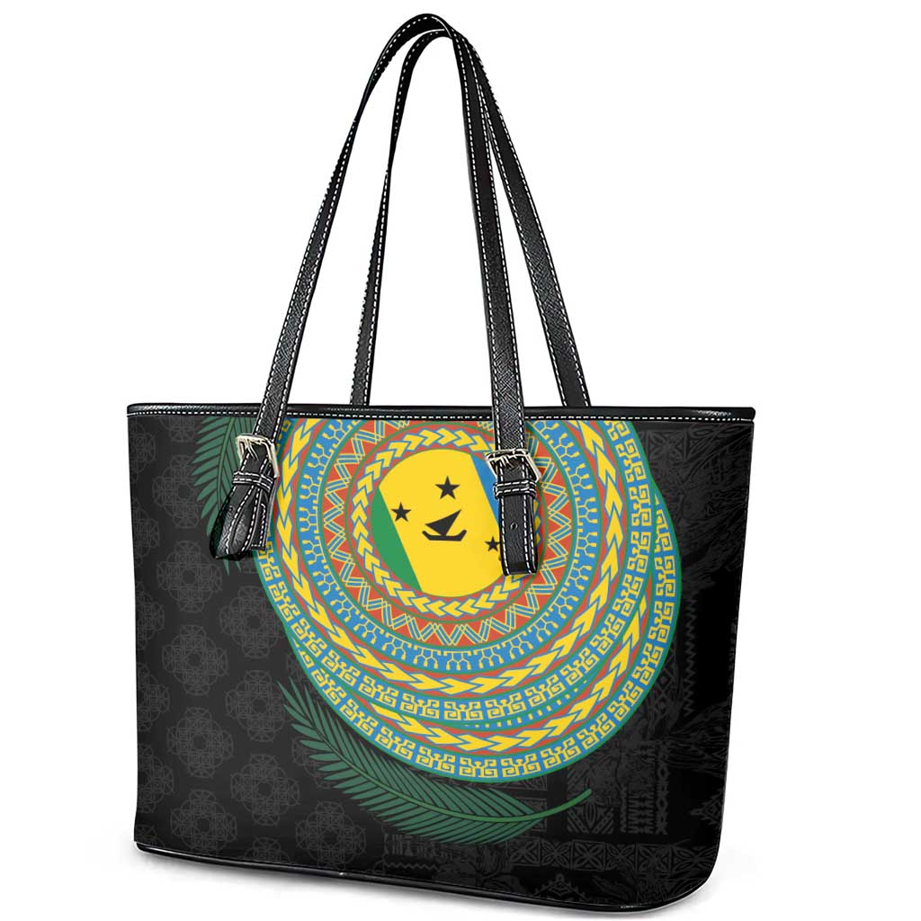 Malampa Tribal Tattoo with Namele Leaves Leather Tote Bag