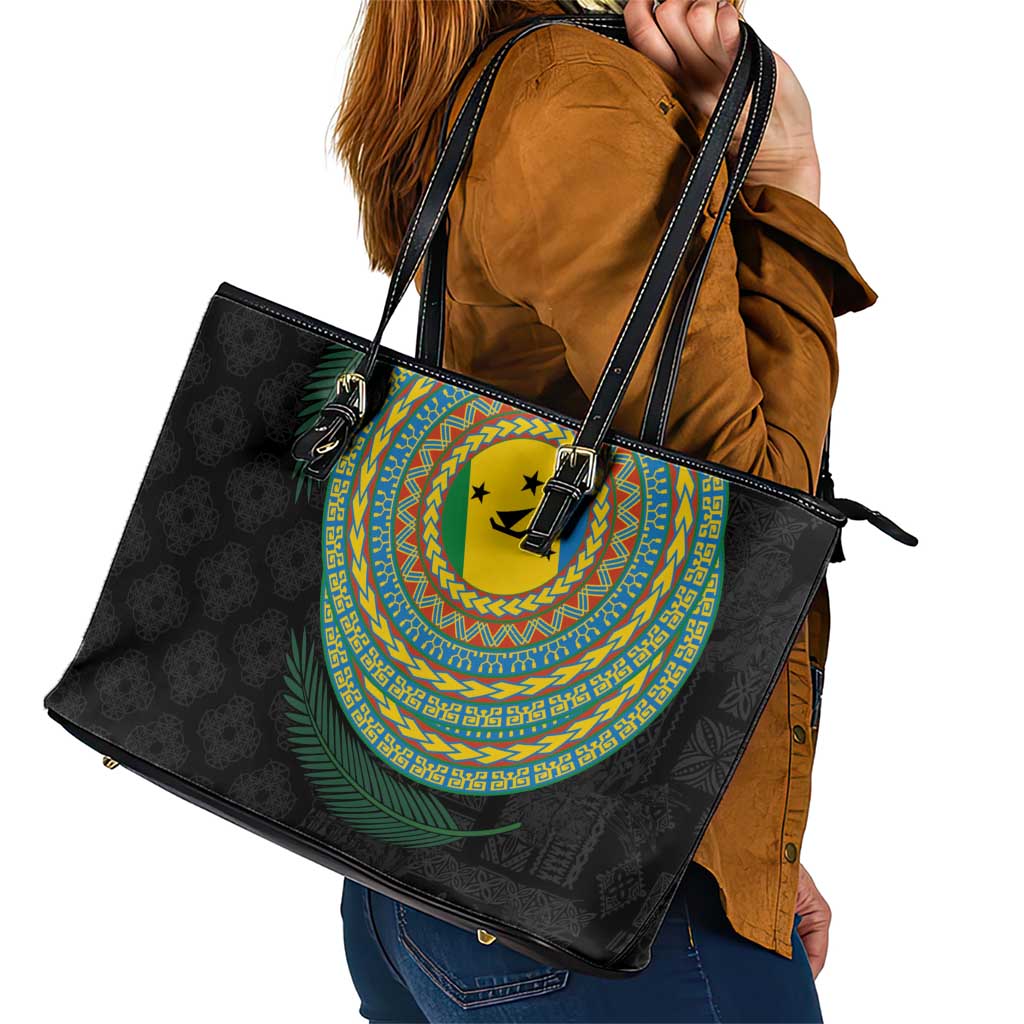 Malampa Tribal Tattoo with Namele Leaves Leather Tote Bag