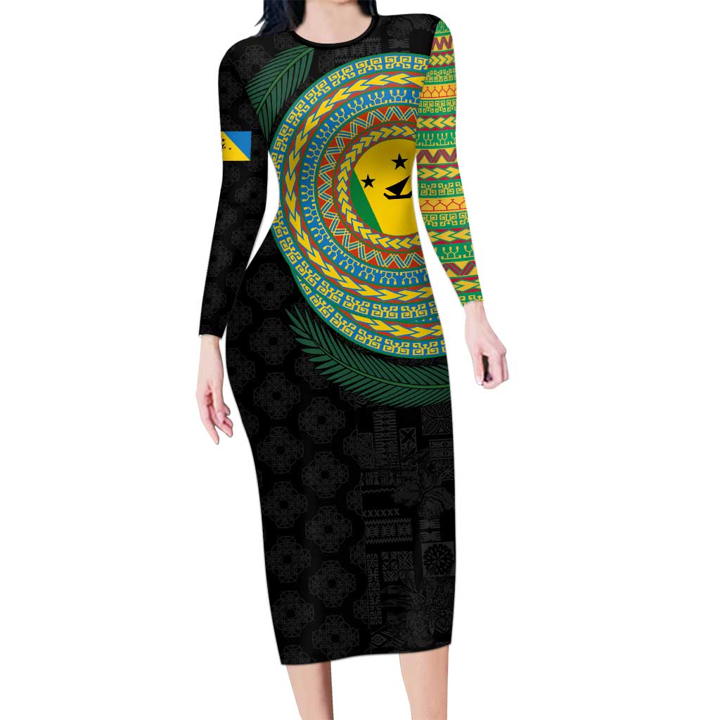 Malampa Tribal Tattoo with Namele Leaves Long Sleeve Bodycon Dress