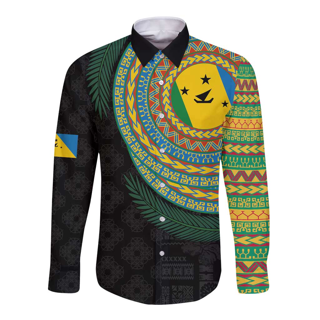 Malampa Tribal Tattoo with Namele Leaves Long Sleeve Button Shirt