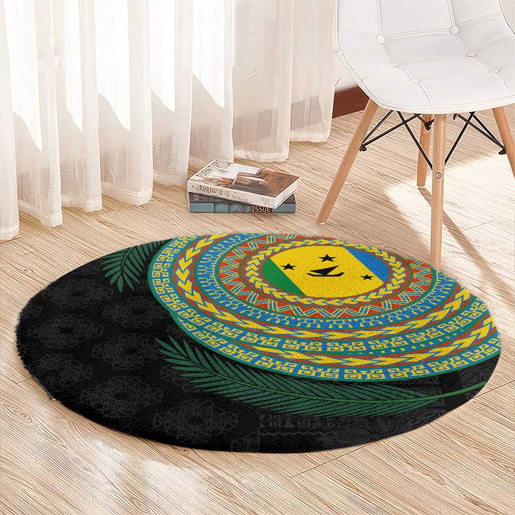 Malampa Tribal Tattoo with Namele Leaves Round Carpet