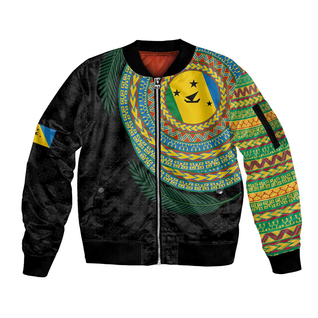 Malampa Tribal Tattoo with Namele Leaves Sleeve Zip Bomber Jacket