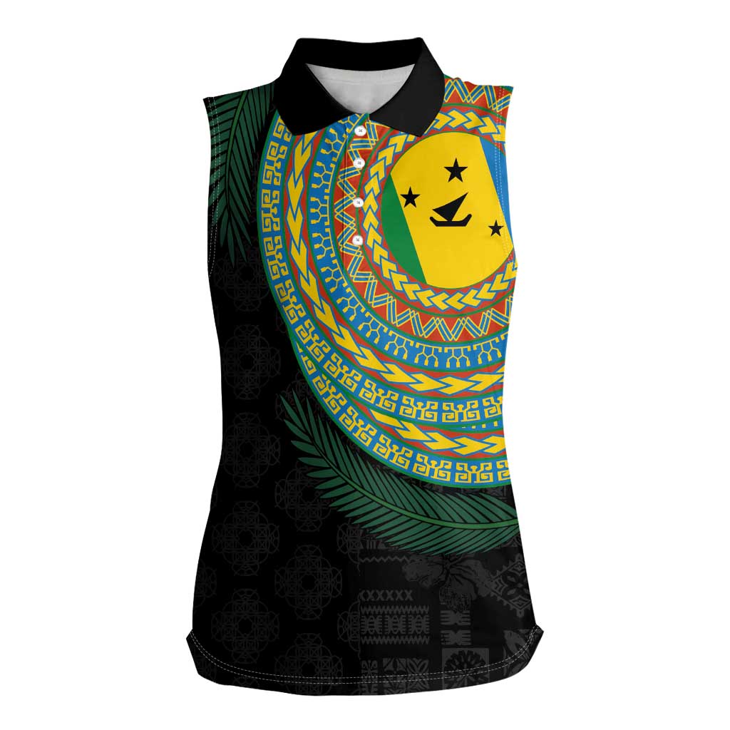 Malampa Tribal Tattoo with Namele Leaves Women Sleeveless Polo Shirt