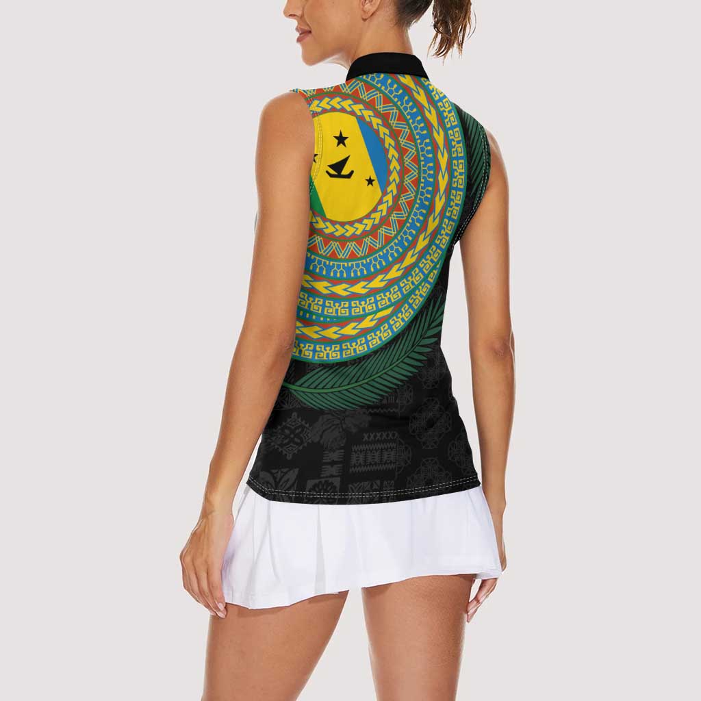 Malampa Tribal Tattoo with Namele Leaves Women Sleeveless Polo Shirt
