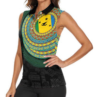 Malampa Tribal Tattoo with Namele Leaves Women Sleeveless Polo Shirt