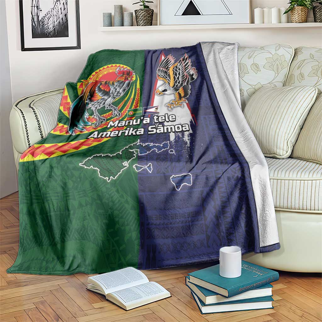 Manuʻa Islands and American Samoa Together Blanket Rooster and Eagle Mascot National Map and Flag Style LT03 Green - Polynesian Pride