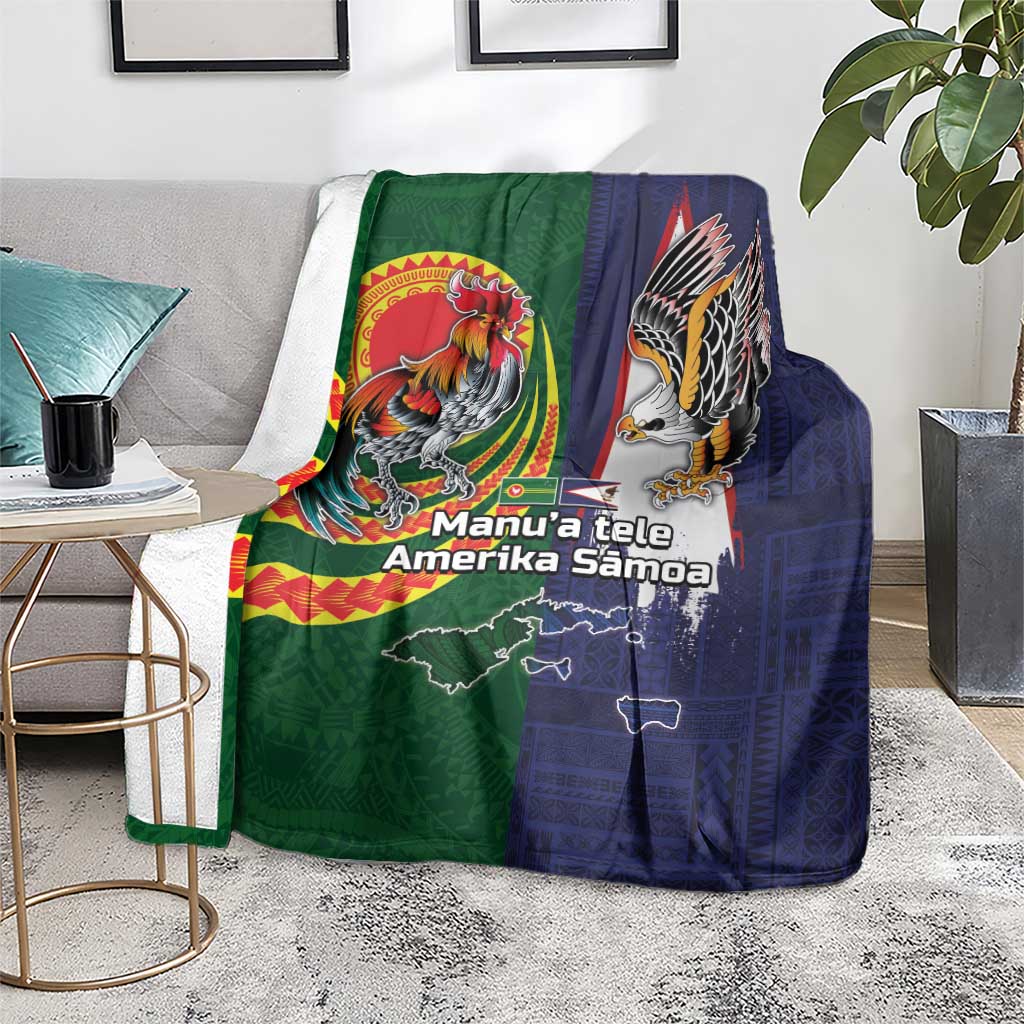 Manuʻa Islands and American Samoa Together Blanket Rooster and Eagle Mascot National Map and Flag Style
