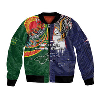 Manuʻa Islands and American Samoa Together Bomber Jacket Rooster and Eagle Mascot National Map and Flag Style LT03 Unisex Green - Polynesian Pride