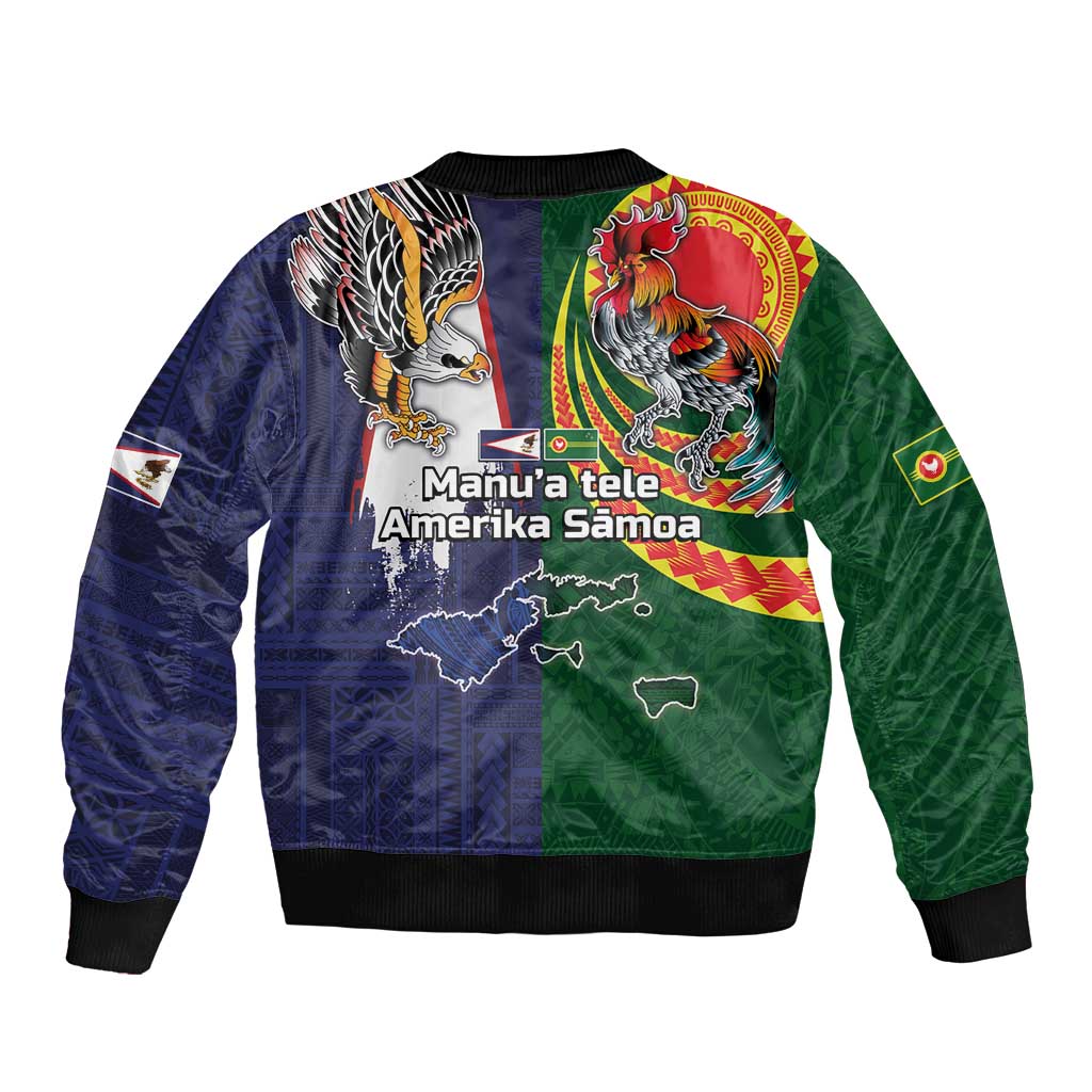 Manuʻa Islands and American Samoa Together Bomber Jacket Rooster and Eagle Mascot National Map and Flag Style LT03 - Polynesian Pride