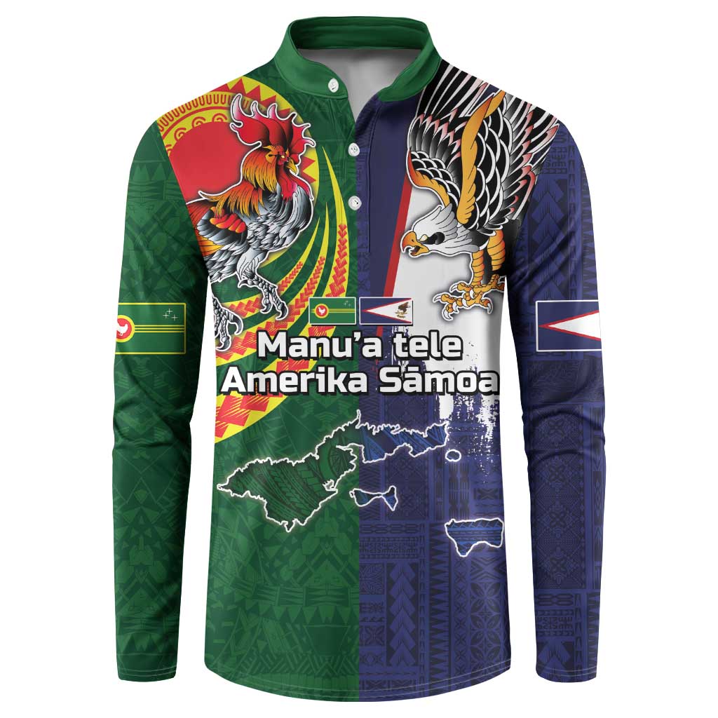 Manuʻa Islands and American Samoa Together Button Sweatshirt Rooster and Eagle Mascot National Map and Flag Style LT03 Green - Polynesian Pride