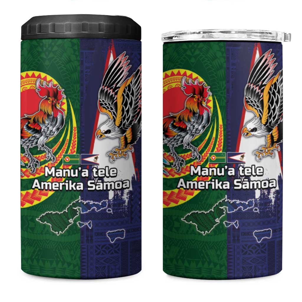 Manuʻa Islands and American Samoa Together 4 in 1 Can Cooler Tumbler Rooster and Eagle Mascot National Map and Flag Style